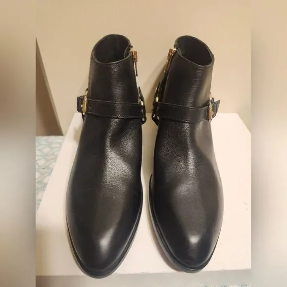 New J. Crew "Remi" Black Leather w/Harness Ankle Boots Size 7.5 (Retail $268) - Picture 5 of 9